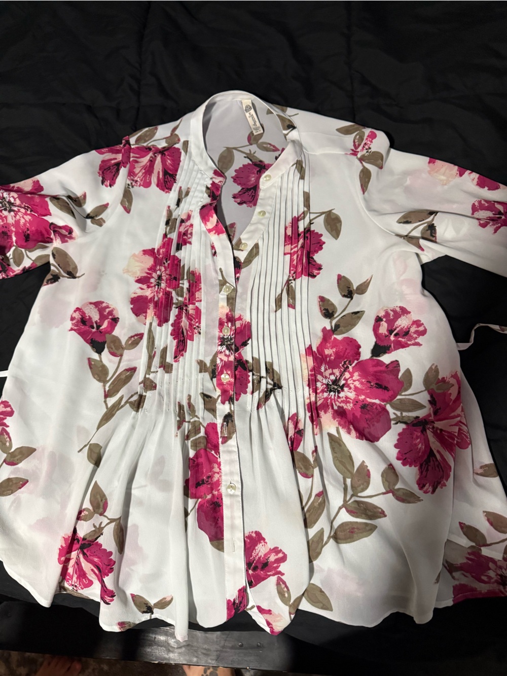 American Rag White Blouse with Pink Floral Print